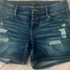 bebe Distressed Dark Blue Denim Jean Shorts